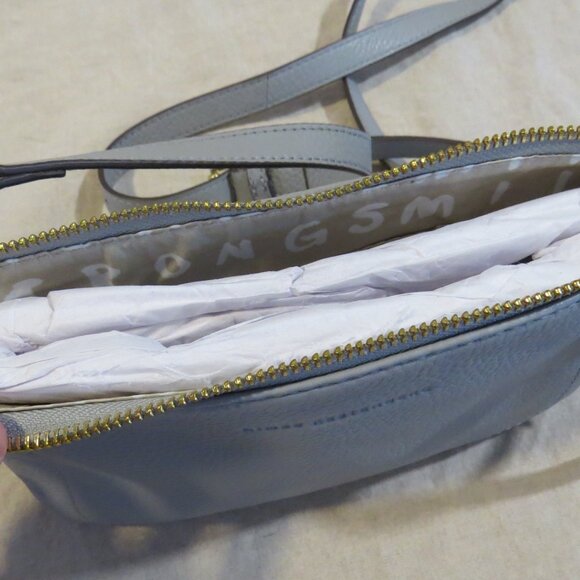 Aimee Kestenberg Madrid Leather Crossbody Purse Bag Light Gray Blue - Picture 7 of 12